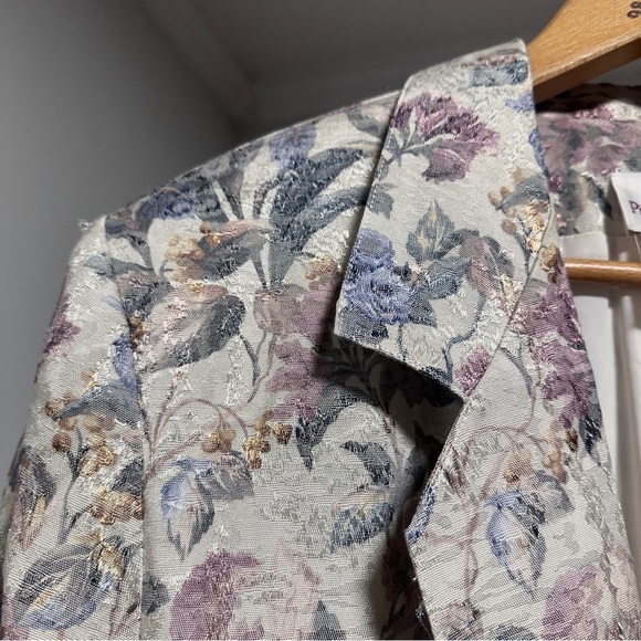 Vintage 80s Pierre Lamonte Floral Metallic Jacquard Blazer Womens Size XL Spring - Picture 3 of 16